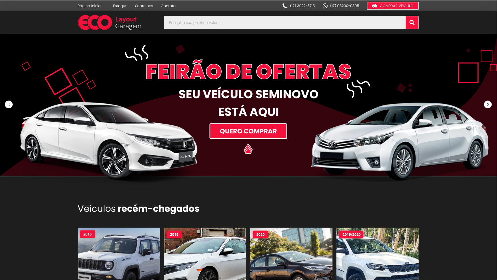 Tema Catálogo de Veículos Garagens